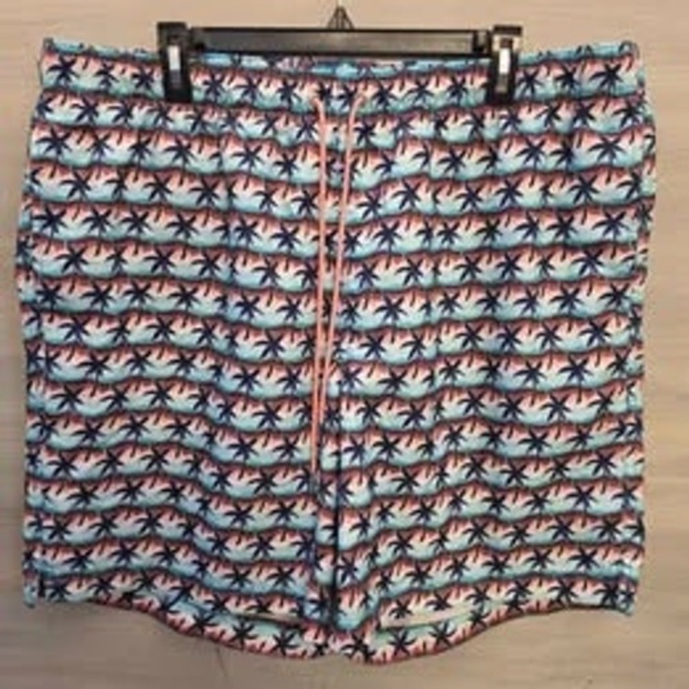 Land's End Men's Multicolor Wave Palm Tree Print Swim‎ Shorts Size XXL GC